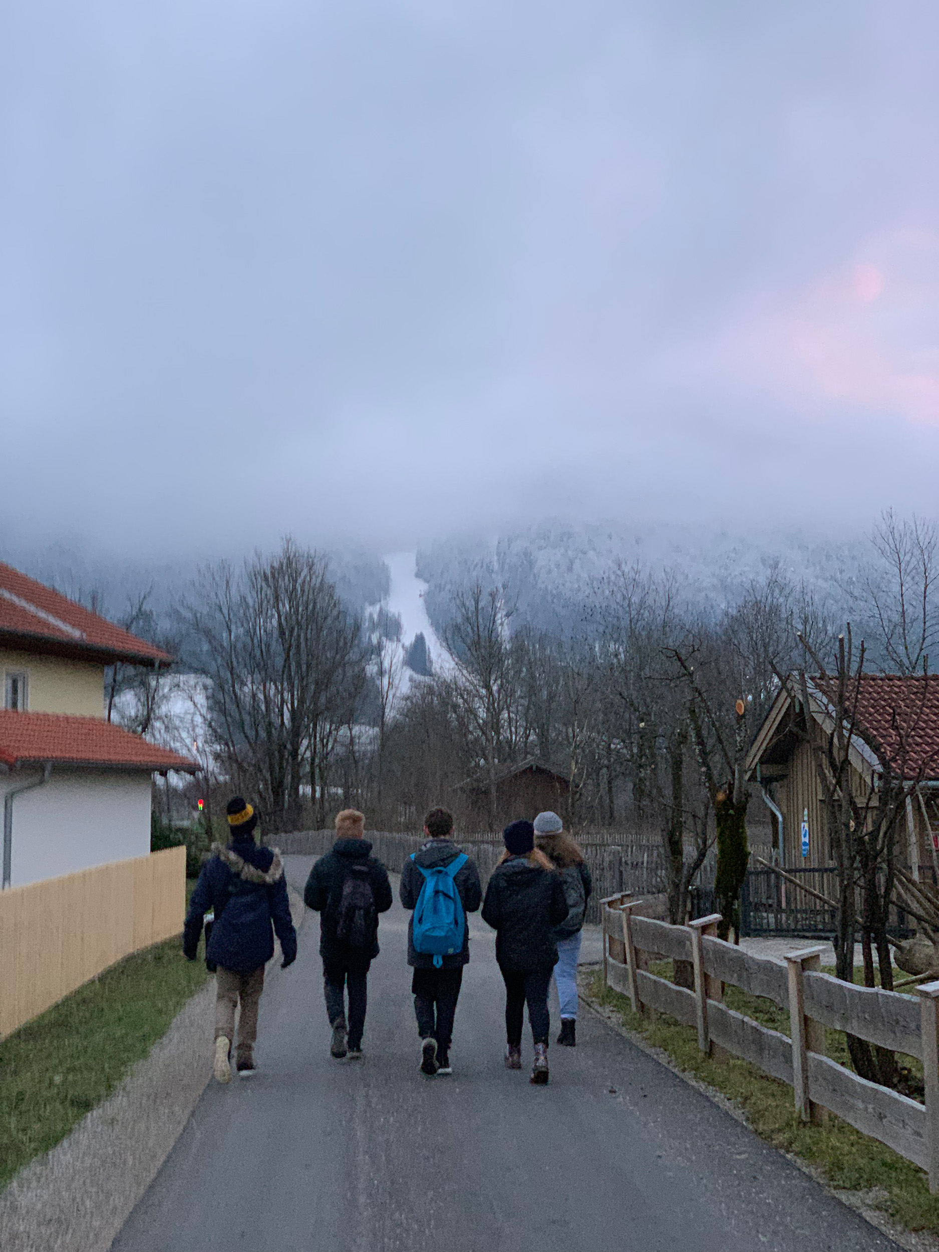 欧洲学生在冬季散步